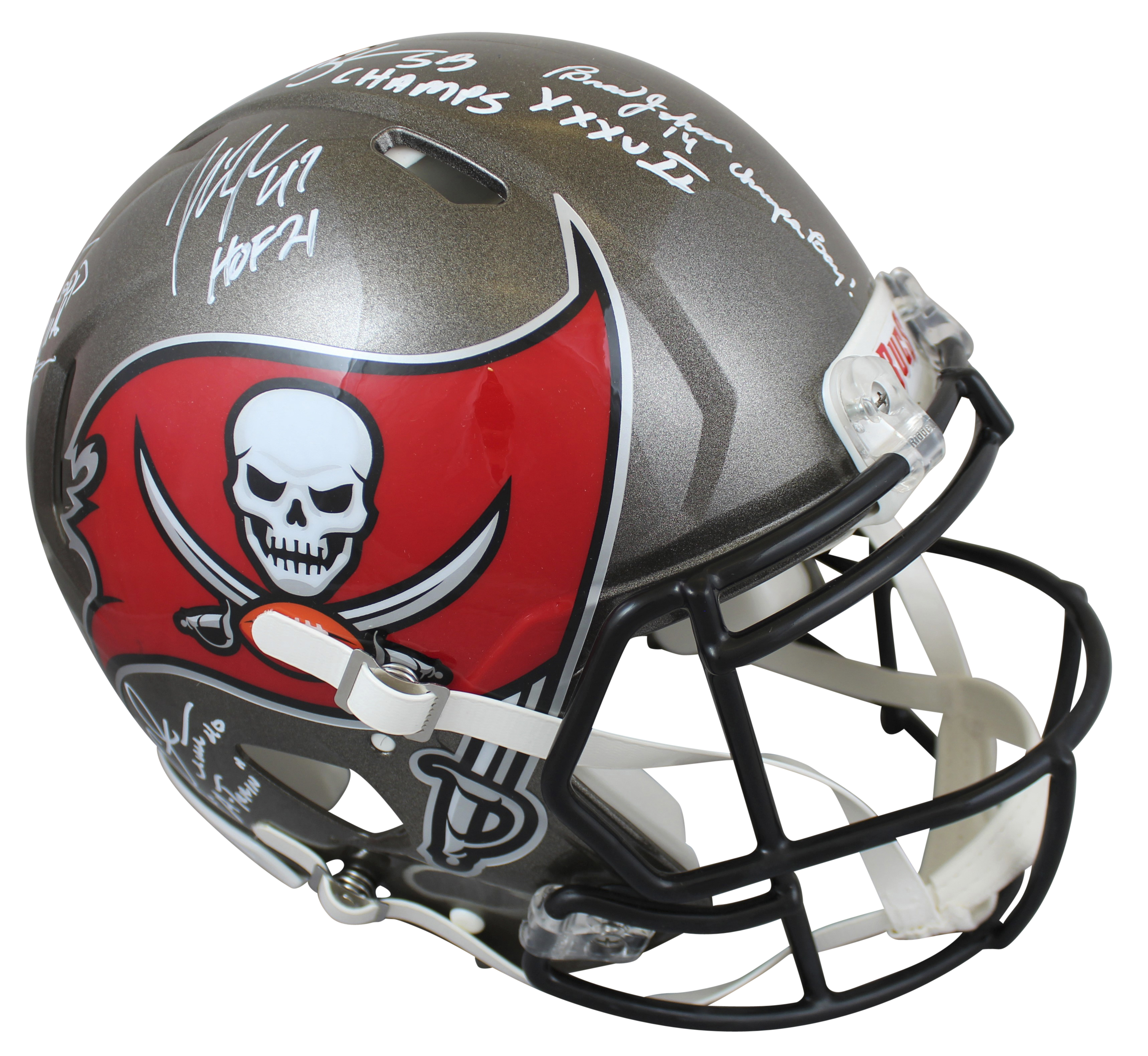 Buccaneers Full-Size Authentic On-Field Speed Helmet Team-Signed by (5) With Warren Sapp, Mike Alstott, Derrick Brooks, John Lynch & Brad Johnson With Multiple Inscriptions (Beckett Hologram) at PristineAuction.com Buccaneers Full-Size Authentic On-Field Speed Helmet Team-Signed by (5) With Warren Sapp, Mike Alstott, Derrick Brooks, John Lynch & Brad Johnson With Multiple Inscriptions (Beckett Hologram) at PristineAuction.com