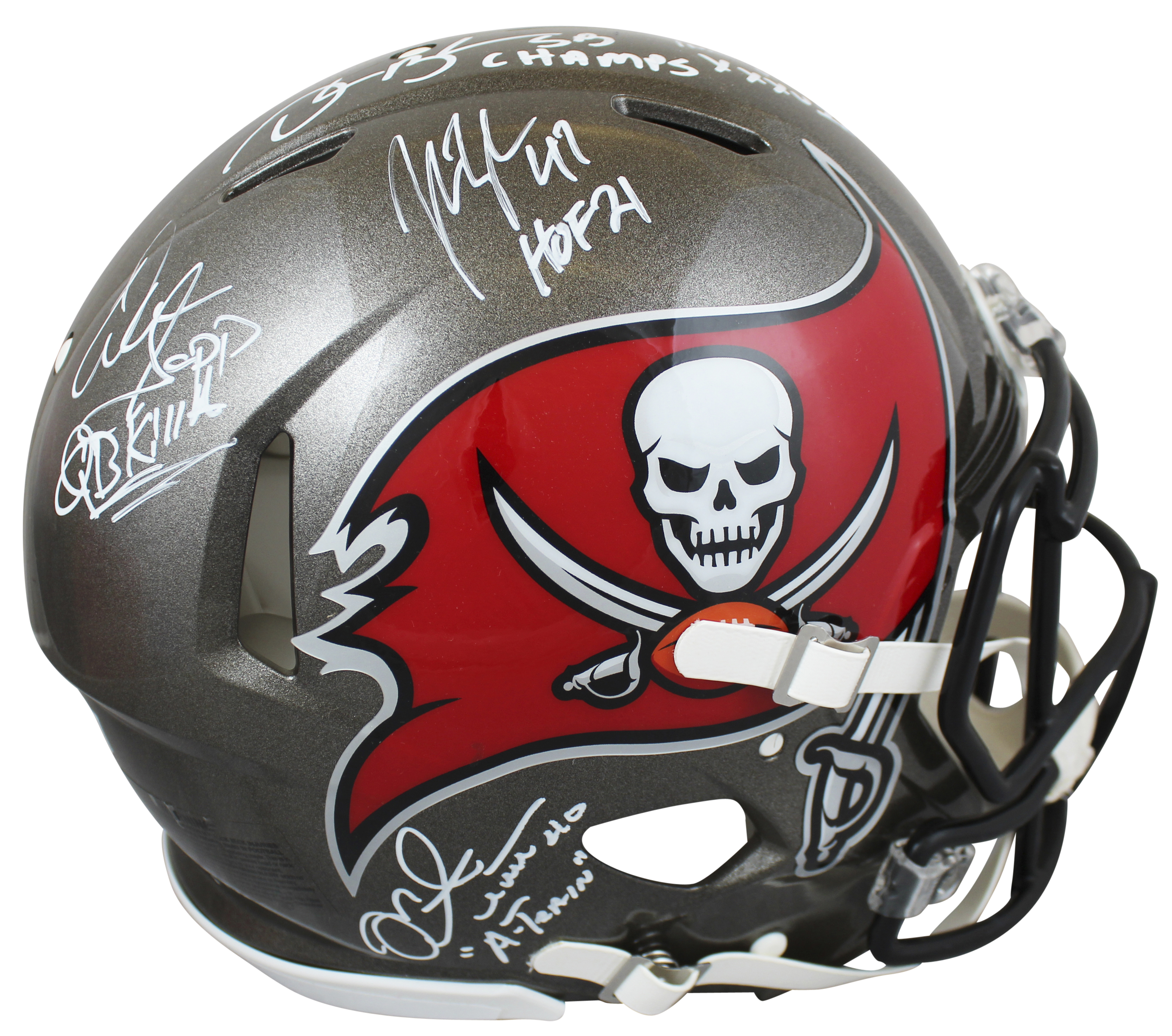 Buccaneers Full-Size Authentic On-Field Speed Helmet Team-Signed by (5) With Warren Sapp, Mike Alstott, Derrick Brooks, John Lynch & Brad Johnson With Multiple Inscriptions (Beckett Hologram) at PristineAuction.com Buccaneers Full-Size Authentic On-Field Speed Helmet Team-Signed by (5) With Warren Sapp, Mike Alstott, Derrick Brooks, John Lynch & Brad Johnson With Multiple Inscriptions (Beckett Hologram) at PristineAuction.com
