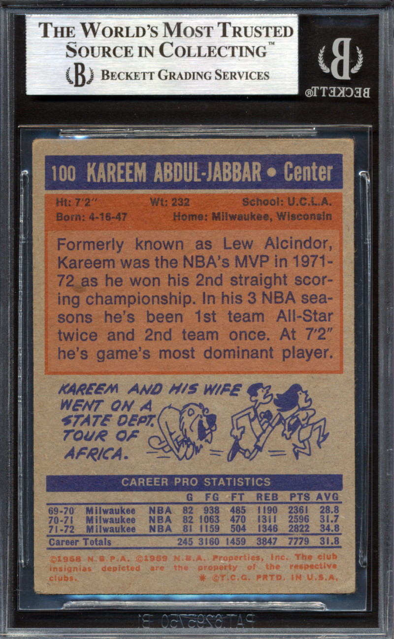 Kareem Abdul-Jabbar Signed 1972-73 Topps #100 (BGS Encapsulated) at PristineAuction.com Kareem Abdul-Jabbar Signed 1972-73 Topps #100 (BGS Encapsulated) at PristineAuction.com