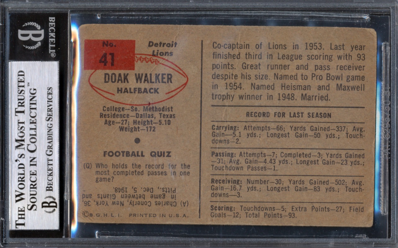 Doak Walker Signed 1954 Bowman #41 (BGS Encapsulated) at PristineAuction.com Doak Walker Signed 1954 Bowman #41 (BGS Encapsulated) at PristineAuction.com