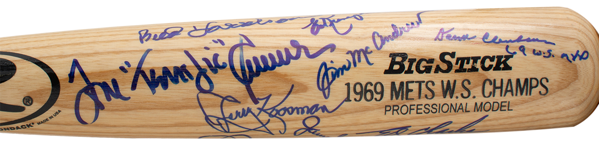 1969 Mets Rawlings Baseball Bat Team-Signed by (18) with Tom Seaver, Bud Harrelson, Wayne Garrett, Jerry Koosman, Ralph Kiner (JSA) at PristineAuction.com 1969 Mets Rawlings Baseball Bat Team-Signed by (18) with Tom Seaver, Bud Harrelson, Wayne Garrett, Jerry Koosman, Ralph Kiner (JSA) at PristineAuction.com