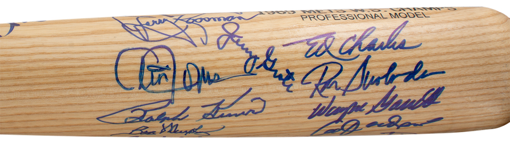 1969 Mets Rawlings Baseball Bat Team-Signed by (18) with Tom Seaver, Bud Harrelson, Wayne Garrett, Jerry Koosman, Ralph Kiner (JSA) at PristineAuction.com 1969 Mets Rawlings Baseball Bat Team-Signed by (18) with Tom Seaver, Bud Harrelson, Wayne Garrett, Jerry Koosman, Ralph Kiner (JSA) at PristineAuction.com