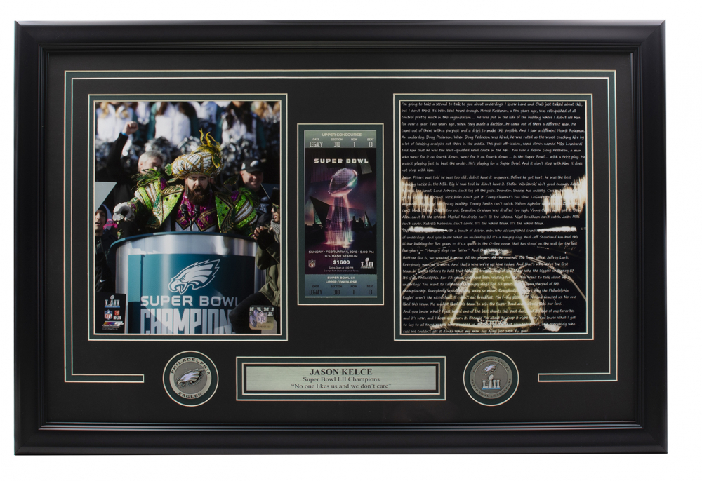 Jason Kelce Eagles 15x22 Custom Framed Super Bowl LII Speech with ...