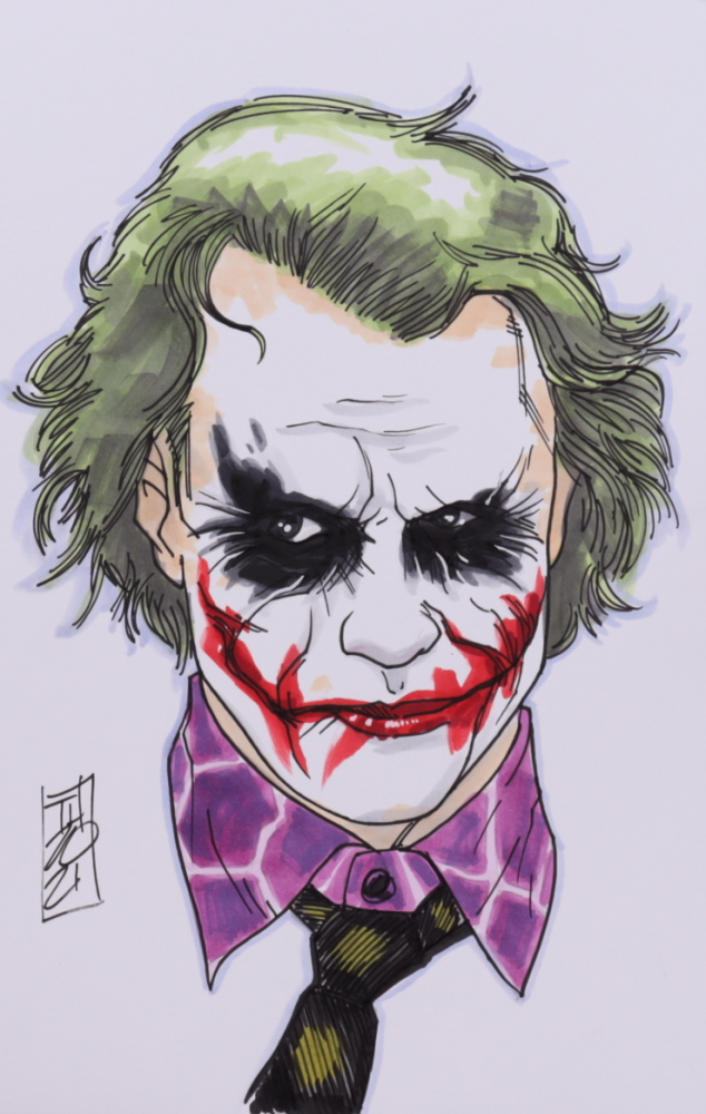 Tom Hodges The Joker Heath Ledger Batman Dc Comics Signed Original 5 5 X 8 5 Drawing On Paper 1 1 Pristine Auction