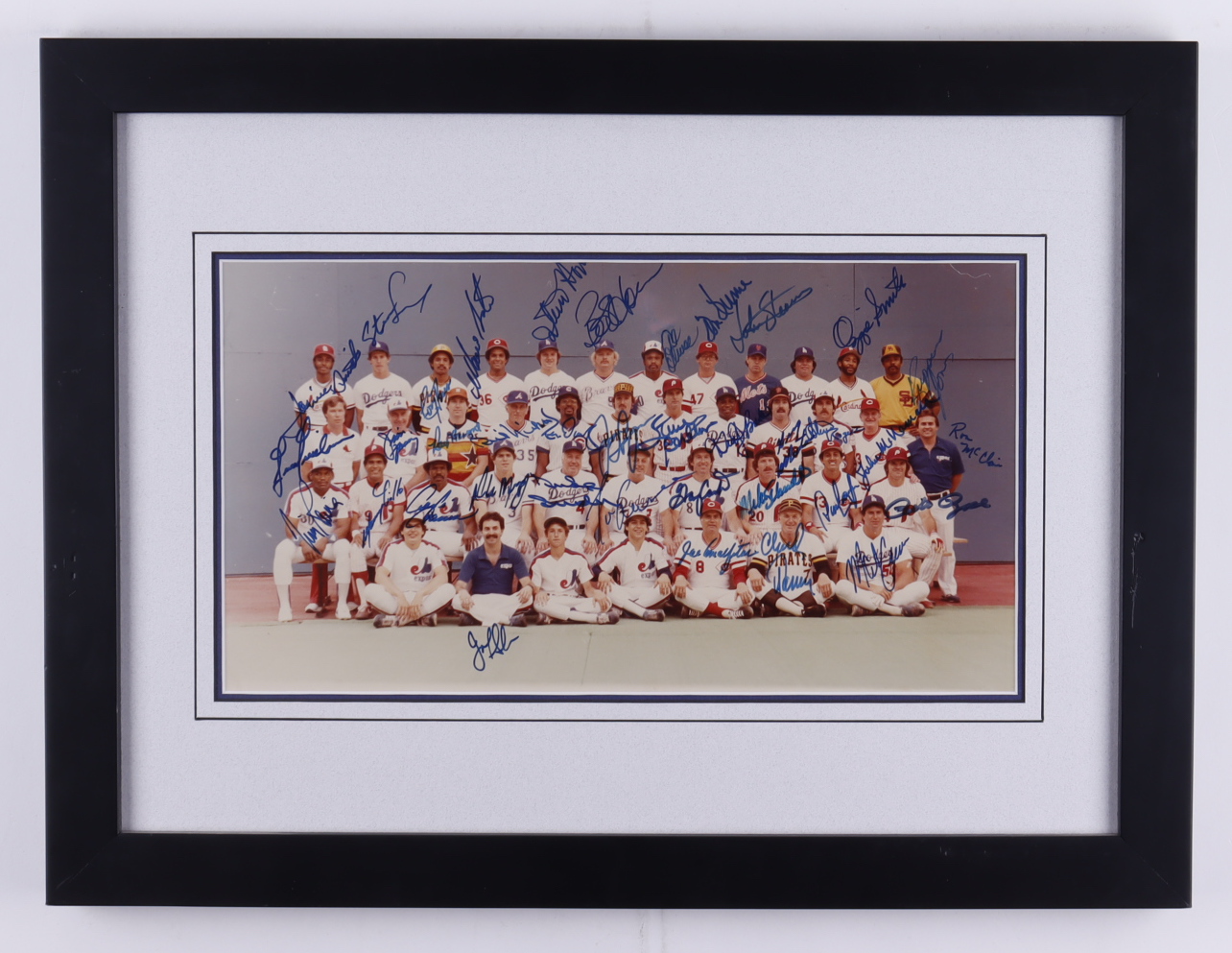 1982 National League All-Star Team Signed 15x19 Custom Framed Photo Display Signed by (35) with Ozzie Smith, Phil Niekro, Duke Snider, Tim Raines (Beckett LOA) (See Description) at PristineAuction.com 1982 National League All-Star Team Signed 15x19 Custom Framed Photo Display Signed by (35) with Ozzie Smith, Phil Niekro, Duke Snider, Tim Raines (Beckett LOA) (See Description) at PristineAuction.com