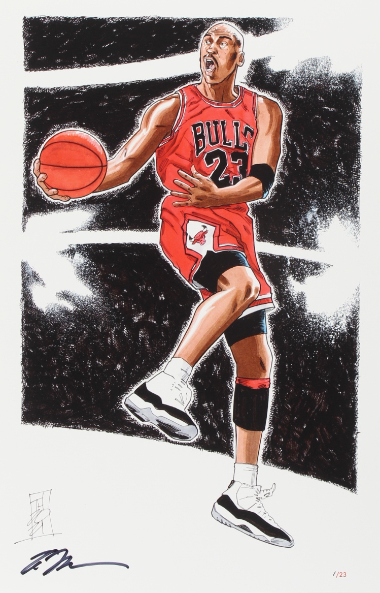 Tom Hodges - Michael Jordan - Bulls - Signed 11" x 17" Lithograph LE #/23 (PA COA) at PristineAuction.com Tom Hodges - Michael Jordan - Bulls - Signed 11" x 17" Lithograph LE #/23 (PA COA) at PristineAuction.com