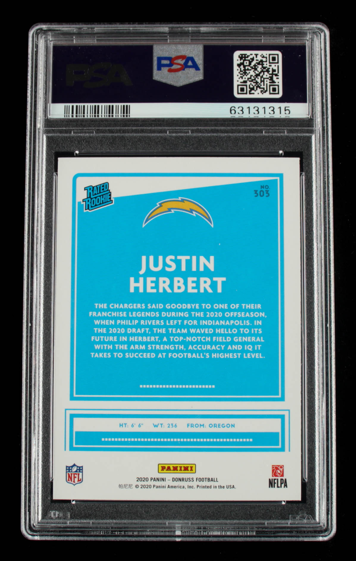 Justin Herbert 2020 Donruss #303 RR RC (PSA 10) at PristineAuction.com Justin Herbert 2020 Donruss #303 RR RC (PSA 10) at PristineAuction.com