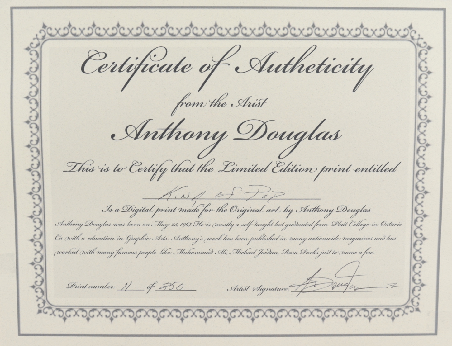 Anthony Douglas Signed "King of Pop" LE 19x23 Custom Framed Print Display (PA LOA) (See Description) at PristineAuction.com Anthony Douglas Signed "King of Pop" LE 19x23 Custom Framed Print Display (PA LOA) (See Description) at PristineAuction.com