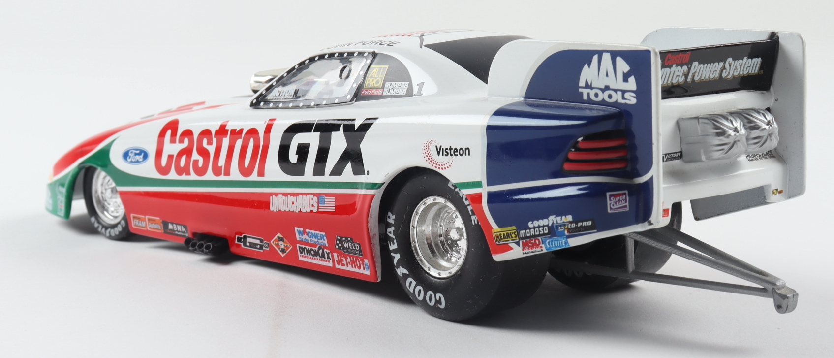 John Force Signed LE Castrol GTX 1998 Mustang Funny Car 1:24 Action Die Cast Car (Beckett COA) (See Description) at PristineAuction.com John Force Signed LE Castrol GTX 1998 Mustang Funny Car 1:24 Action Die Cast Car (Beckett COA) (See Description) at PristineAuction.com