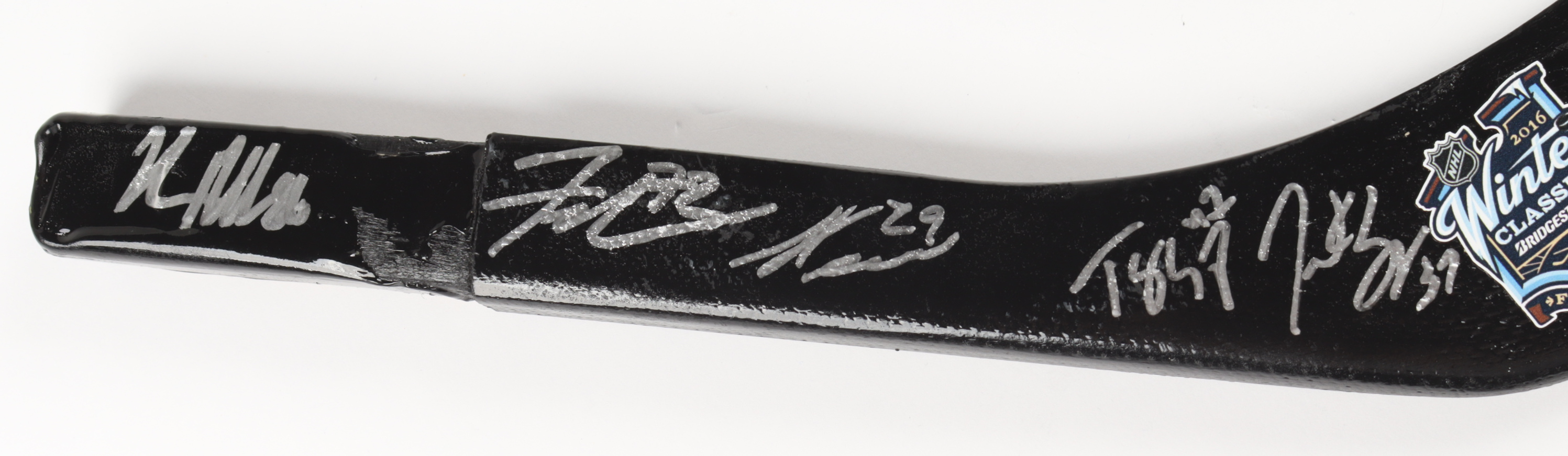 2016 Bruins Winter Classic Logo Hockey Stick Blade Signed by (12) with Patrice Bergeron, Brad Marchand, Zdeno Chara, David Pastrnak (YSMS LOA) (See Description) at PristineAuction.com 2016 Bruins Winter Classic Logo Hockey Stick Blade Signed by (12) with Patrice Bergeron, Brad Marchand, Zdeno Chara, David Pastrnak (YSMS LOA) (See Description) at PristineAuction.com