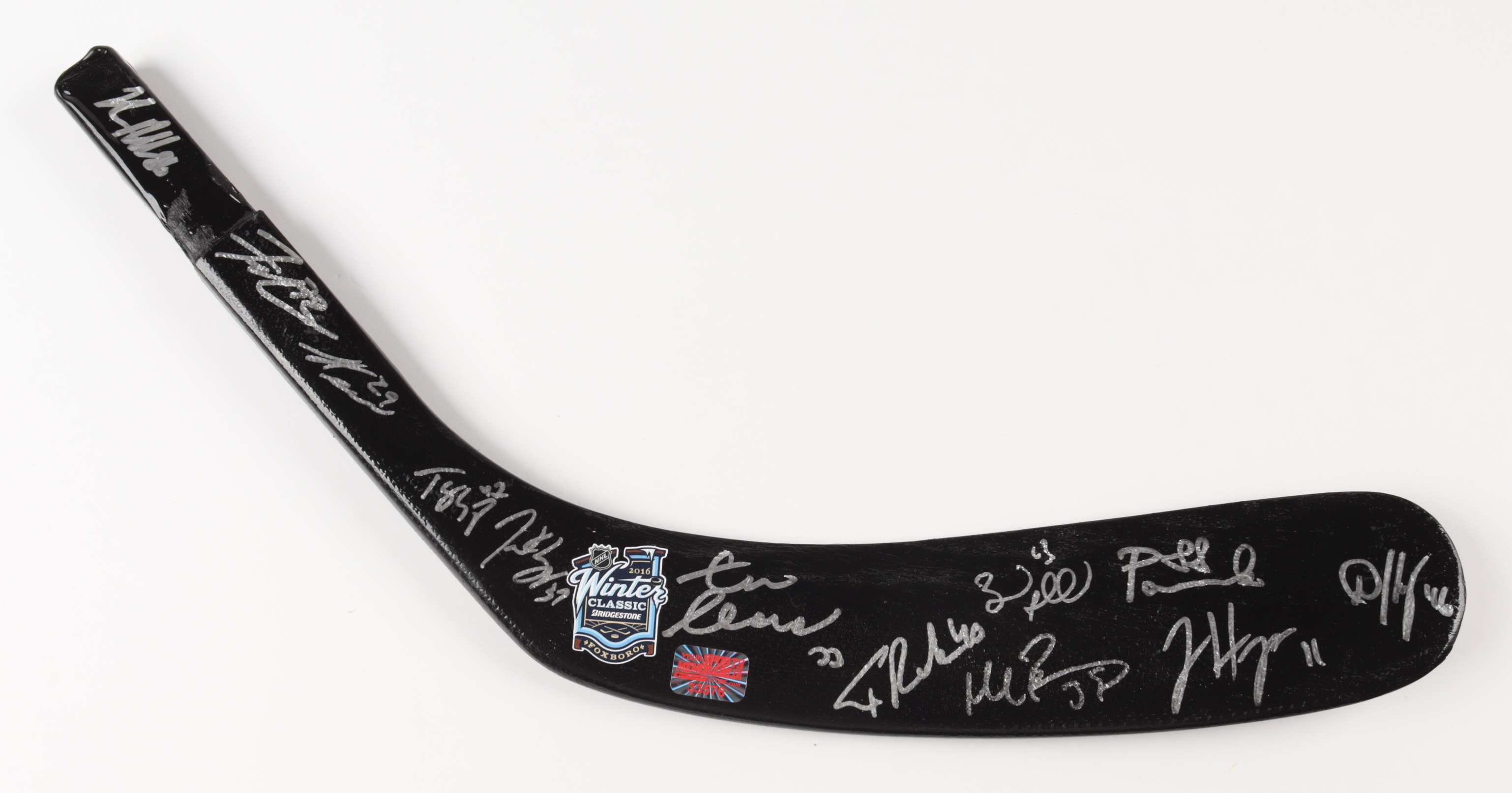 2016 Bruins Winter Classic Logo Hockey Stick Blade Signed by (12) with Patrice Bergeron, Brad Marchand, Zdeno Chara, David Pastrnak (YSMS LOA) (See Description) at PristineAuction.com 2016 Bruins Winter Classic Logo Hockey Stick Blade Signed by (12) with Patrice Bergeron, Brad Marchand, Zdeno Chara, David Pastrnak (YSMS LOA) (See Description) at PristineAuction.com