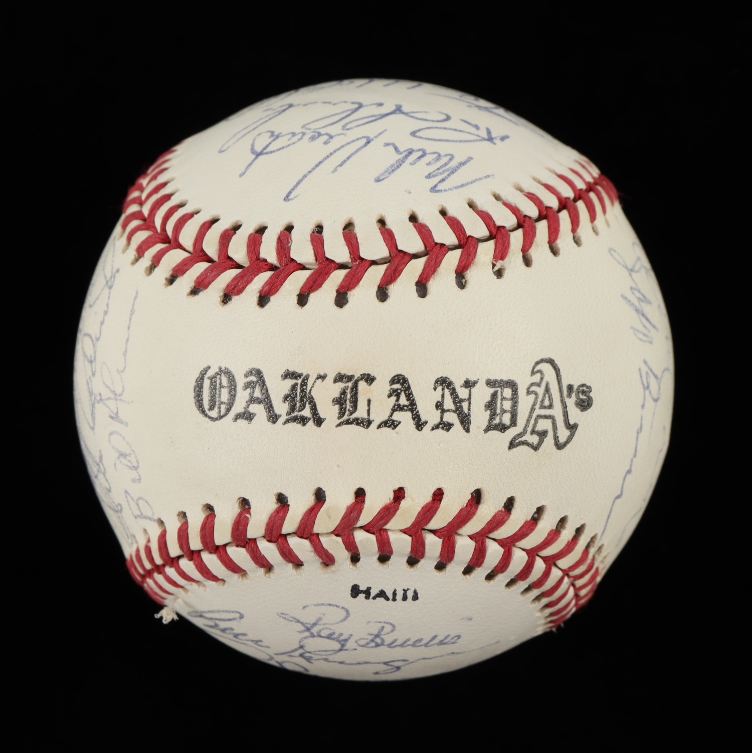 1984 Athletics Logo Baseball Team-Signed by (26) with Rickey Henderson, Billy Williams, Davey Lopes, Dave Kingman (JSA ALOA) at PristineAuction.com 1984 Athletics Logo Baseball Team-Signed by (26) with Rickey Henderson, Billy Williams, Davey Lopes, Dave Kingman (JSA ALOA) at PristineAuction.com