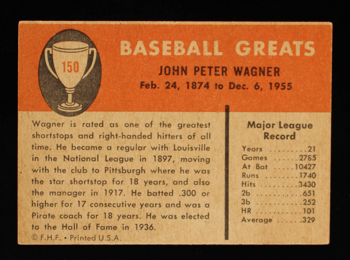 Honus Wagner 1961 Fleer #150 at PristineAuction.com Honus Wagner 1961 Fleer #150 at PristineAuction.com