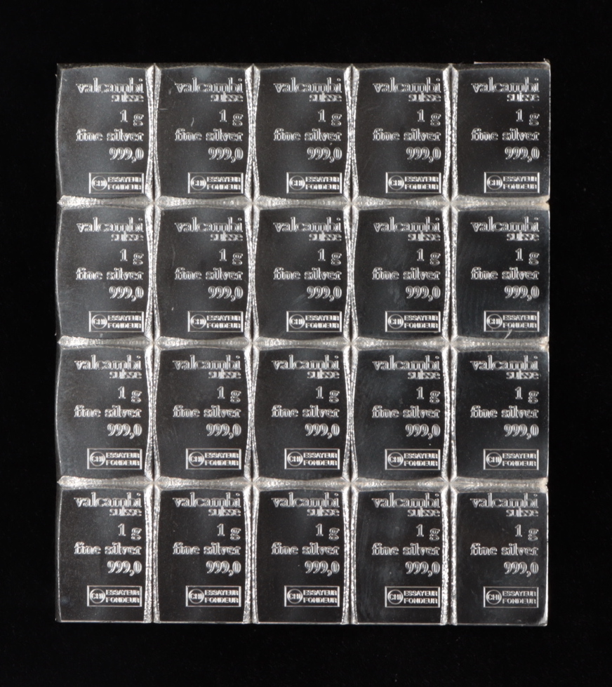 Uncut Sheet of (20) 1 Gram Silver Valcambi Bullion Bars at PristineAuction.com Uncut Sheet of (20) 1 Gram Silver Valcambi Bullion Bars at PristineAuction.com