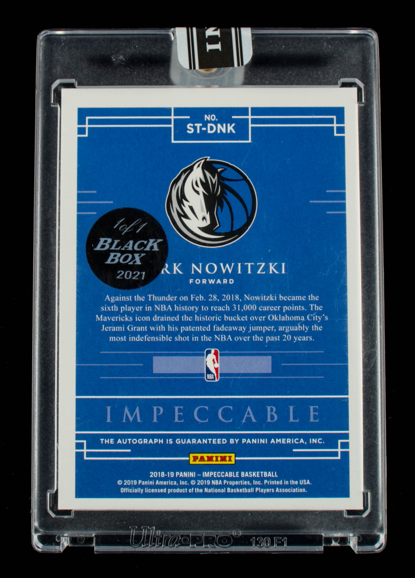 Dirk Nowitzki 2019-20 Panini Black Box Impeccable Signatures #STDNK #1/1 at PristineAuction.com Dirk Nowitzki 2019-20 Panini Black Box Impeccable Signatures #STDNK #1/1 at PristineAuction.com