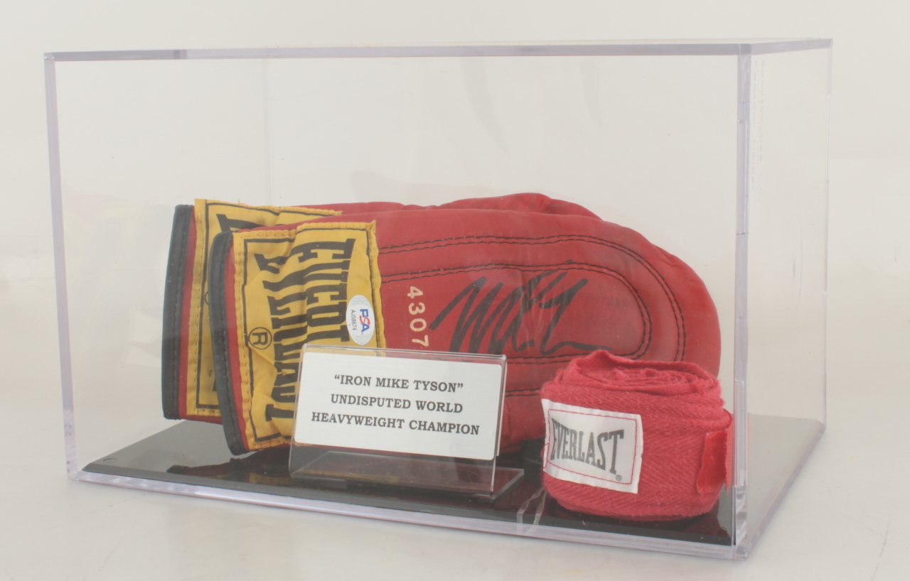 Mike Tyson Signed Pair of Everlast Boxing Gloves with Hand Wrap & Display Case (PSA COA) at PristineAuction.com Mike Tyson Signed Pair of Everlast Boxing Gloves with Hand Wrap & Display Case (PSA COA) at PristineAuction.com