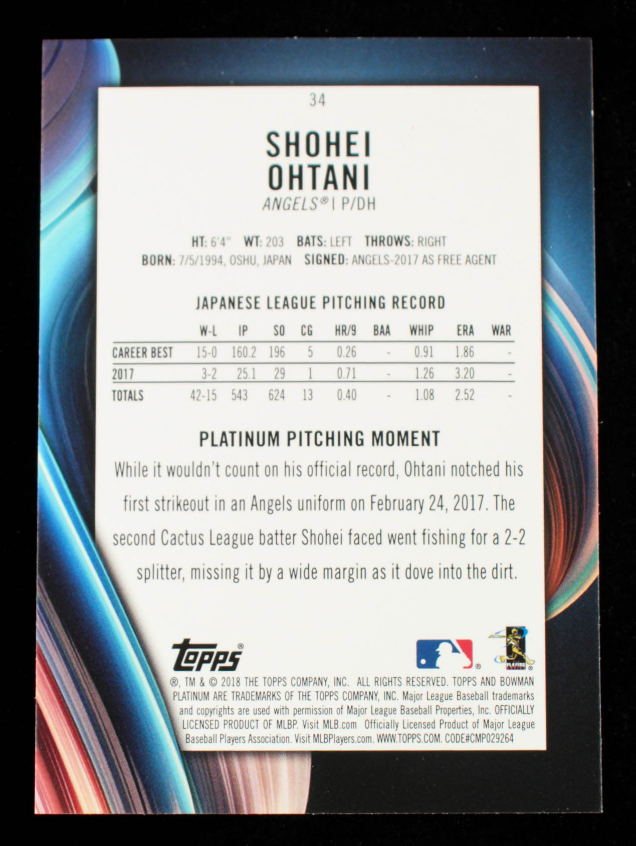 Shohei Ohtani 2018 Bowman Platinum #34 RC at PristineAuction.com Shohei Ohtani 2018 Bowman Platinum #34 RC at PristineAuction.com