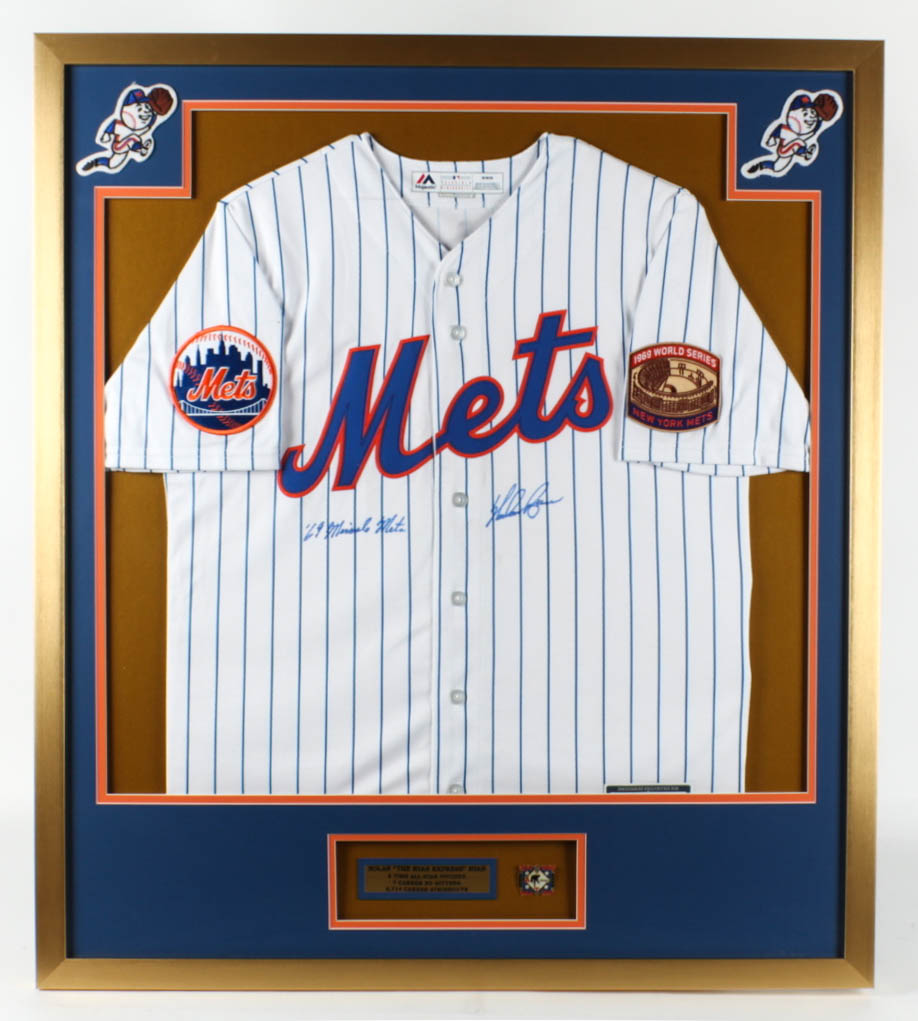 Nolan Ryan Signed 32x36 Custom Framed Jersey Display Inscribed "'69 Miracle Mets" with 324 Wins Commemorative Pin (PSA COA) at PristineAuction.com Nolan Ryan Signed 32x36 Custom Framed Jersey Display Inscribed "'69 Miracle Mets" with 324 Wins Commemorative Pin (PSA COA) at PristineAuction.com