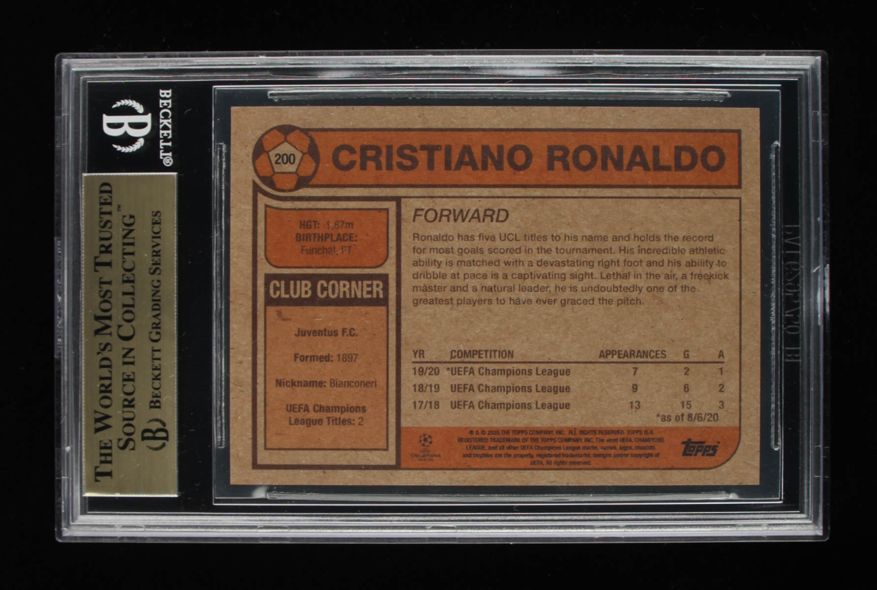 Cristiano Ronaldo 2020 Topps Living UEFA Champions League #200 (BGS 9.5) at PristineAuction.com Cristiano Ronaldo 2020 Topps Living UEFA Champions League #200 (BGS 9.5) at PristineAuction.com