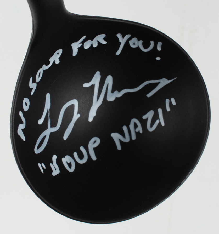 Larry Thomas Signed "Seinfeld" Soup Ladle Inscribed "No Soup For You!" & "The Soup Nazi" (PSA) at PristineAuction.com Larry Thomas Signed "Seinfeld" Soup Ladle Inscribed "No Soup For You!" & "The Soup Nazi" (PSA) at PristineAuction.com