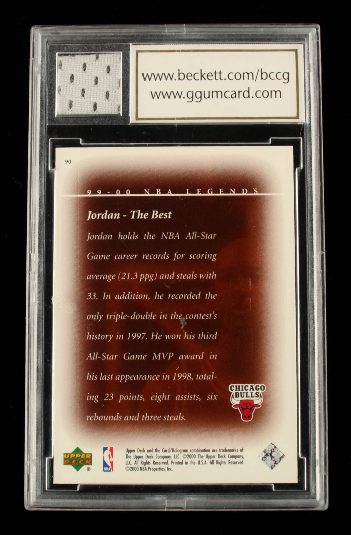 Michael Jordan 2000 Upper Deck Century Legends #90 with Game-Used Jersey Piece (BCCG 10) at PristineAuction.com Michael Jordan 2000 Upper Deck Century Legends #90 with Game-Used Jersey Piece (BCCG 10) at PristineAuction.com