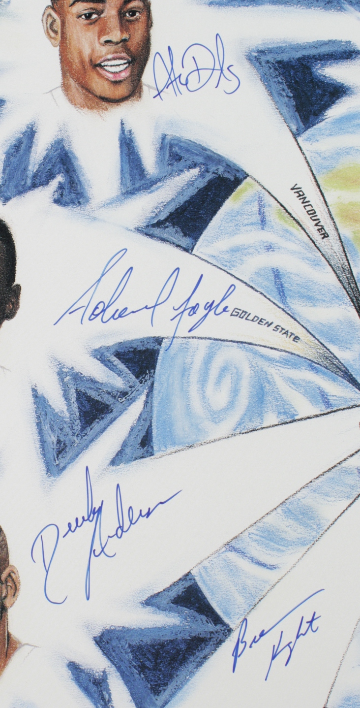 "Shooting Stars" 23.5x26.5 LE Lithograph Signed by (9) with Tim Duncan, Chauncey Billups, Keith Van Horn, Tim Thomas (PSA COA) at PristineAuction.com "Shooting Stars" 23.5x26.5 LE Lithograph Signed by (9) with Tim Duncan, Chauncey Billups, Keith Van Horn, Tim Thomas (PSA COA) at PristineAuction.com