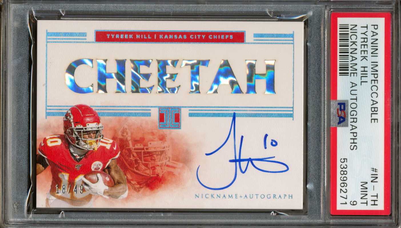 Tyreek Hill 2020 Panini Impeccable Impeccable Nickname Autographs #3 #18/49 (PSA 9) at PristineAuction.com Tyreek Hill 2020 Panini Impeccable Impeccable Nickname Autographs #3 #18/49 (PSA 9) at PristineAuction.com