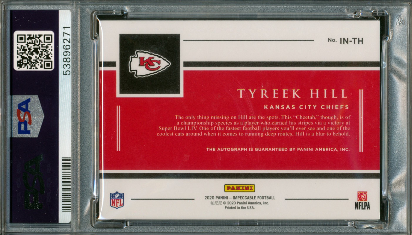 Tyreek Hill 2020 Panini Impeccable Impeccable Nickname Autographs #3 #18/49 (PSA 9) at PristineAuction.com Tyreek Hill 2020 Panini Impeccable Impeccable Nickname Autographs #3 #18/49 (PSA 9) at PristineAuction.com