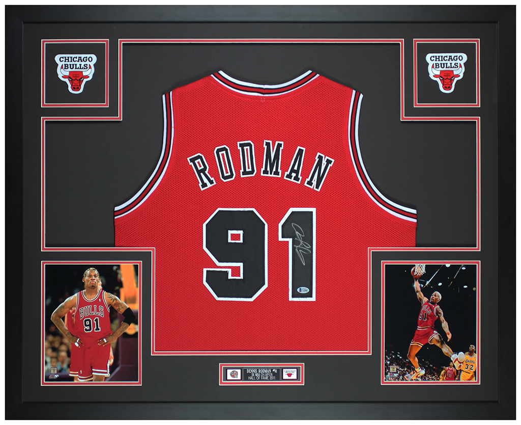 Dennis Rodman Signed 35x43 Custom Framed Jersey Display (Beckett) at PristineAuction.com Dennis Rodman Signed 35x43 Custom Framed Jersey Display (Beckett) at PristineAuction.com
