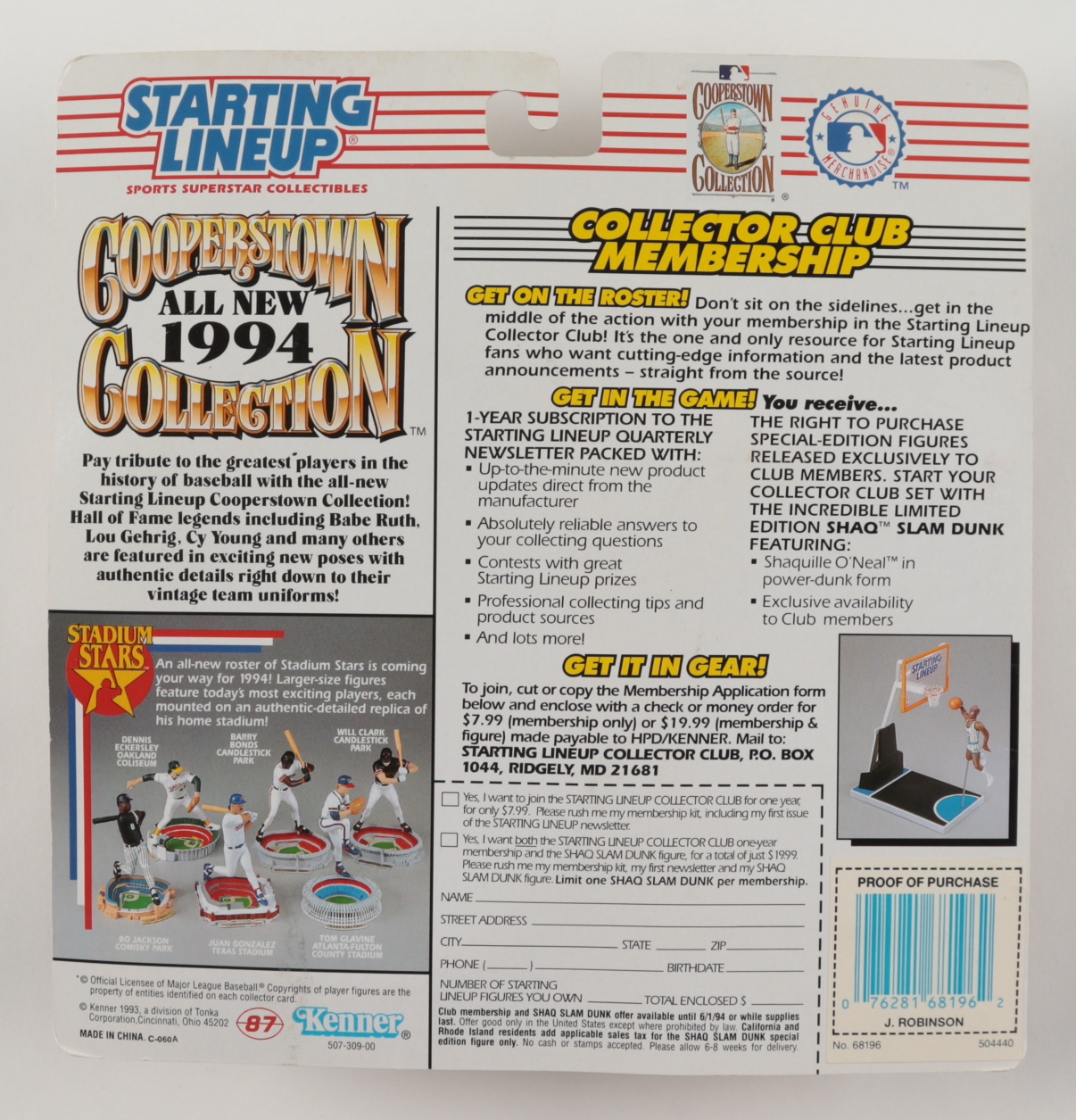 Jackie Robinson Dodgers 1993 "Starting Lineup" Cooperstown Collection Action Figure with Factory Sealed Jackie Robinson Card at PristineAuction.com Jackie Robinson Dodgers 1993 "Starting Lineup" Cooperstown Collection Action Figure with Factory Sealed Jackie Robinson Card at PristineAuction.com