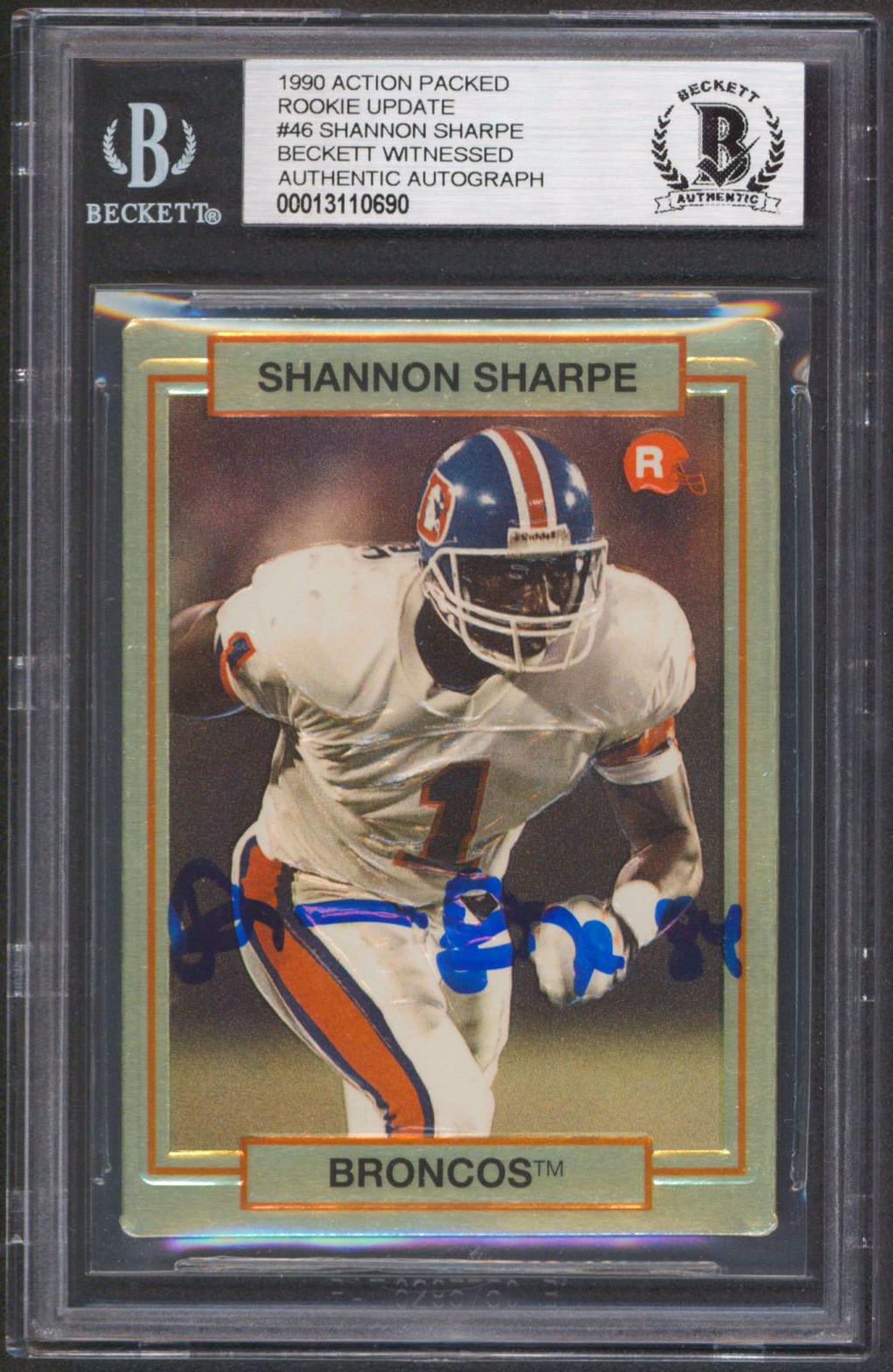 Shannon Sharpe Signed 1990 Action Packed Rookie Update #46 RC (BGS Encapsulated) at PristineAuction.com Shannon Sharpe Signed 1990 Action Packed Rookie Update #46 RC (BGS Encapsulated) at PristineAuction.com