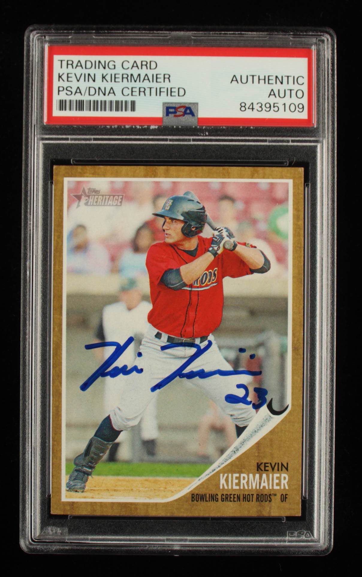 Kevin Kiermaier Signed 2011 Topps Heritage Minors #123 (PSA Encapsulated) at PristineAuction.com Kevin Kiermaier Signed 2011 Topps Heritage Minors #123 (PSA Encapsulated) at PristineAuction.com