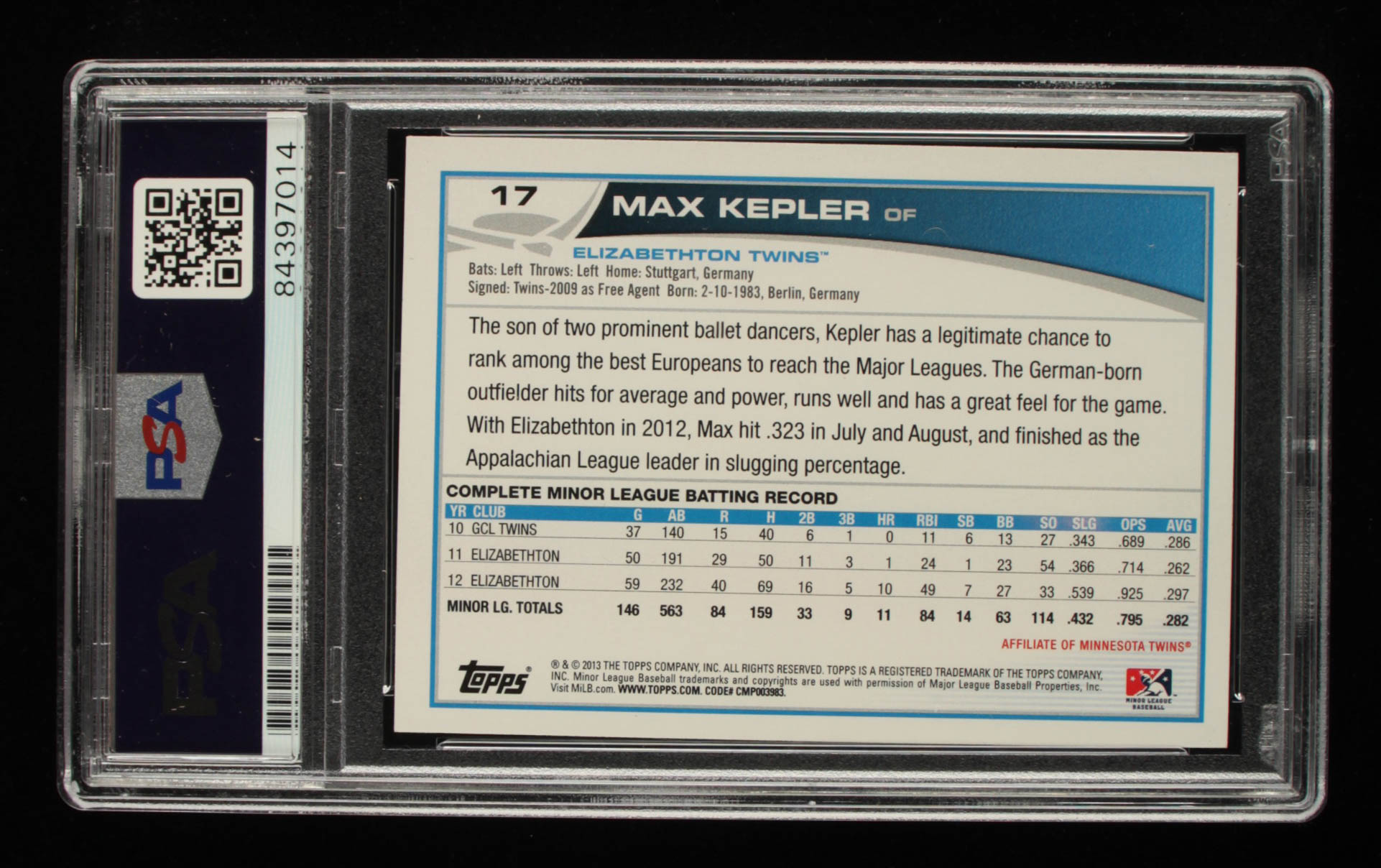 Max Kepler Signed 2013 Topps Pro Debut #17 (PSA Encapsulated) at PristineAuction.com Max Kepler Signed 2013 Topps Pro Debut #17 (PSA Encapsulated) at PristineAuction.com