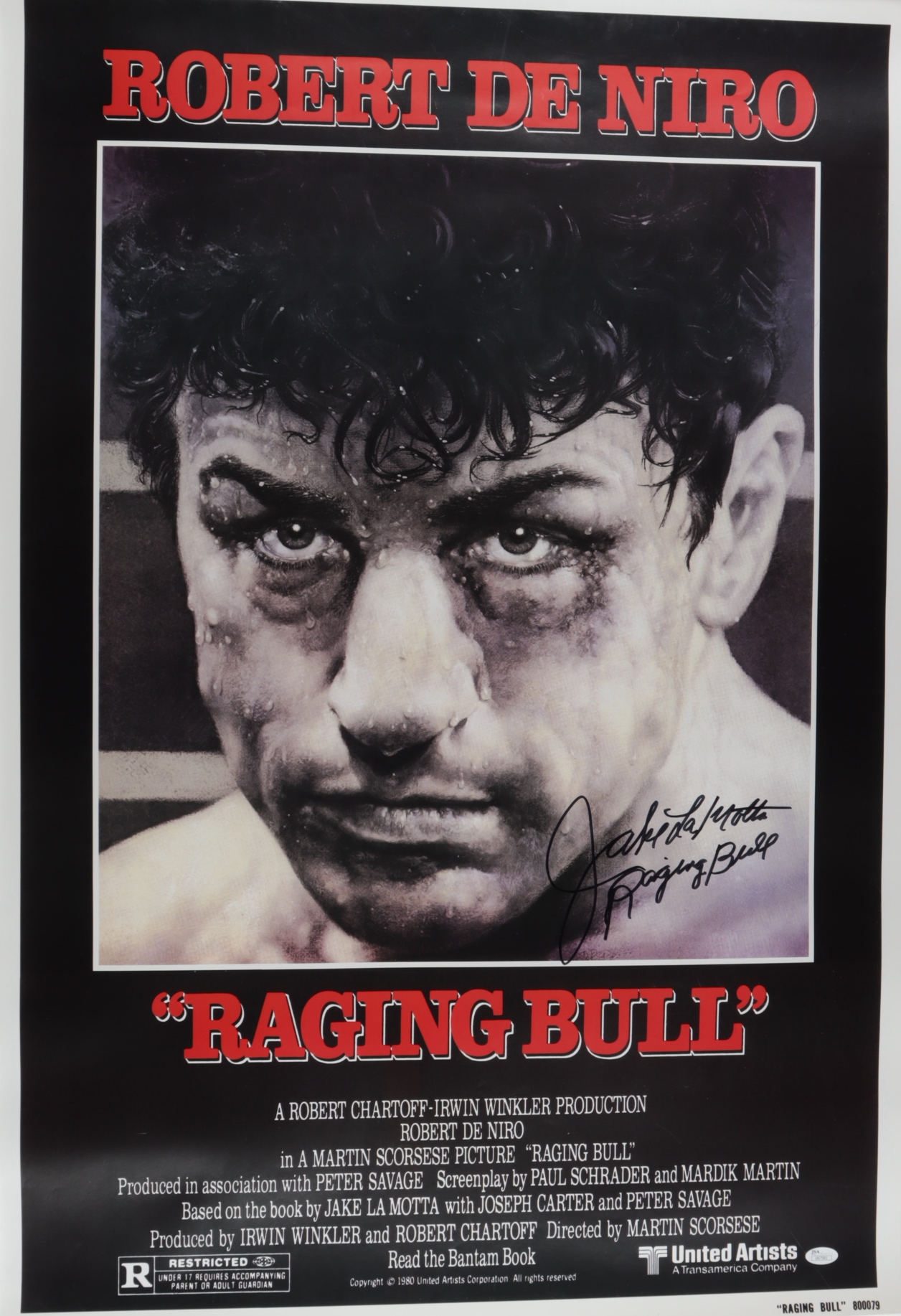 Jake LaMotta Signed "Raging Bull" 26.5x39 Movie Poster Inscribed "Raging Bull" (JSA Hologram) at PristineAuction.com Jake LaMotta Signed "Raging Bull" 26.5x39 Movie Poster Inscribed "Raging Bull" (JSA Hologram) at PristineAuction.com