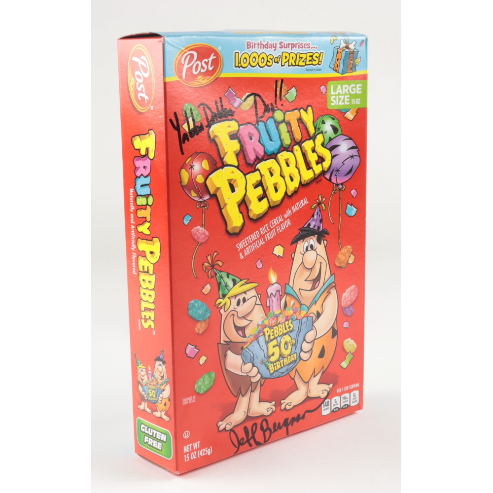Jeff Bergman Signed Fruity Pebbles Cereal Box Inscribed "Yabba Dabba