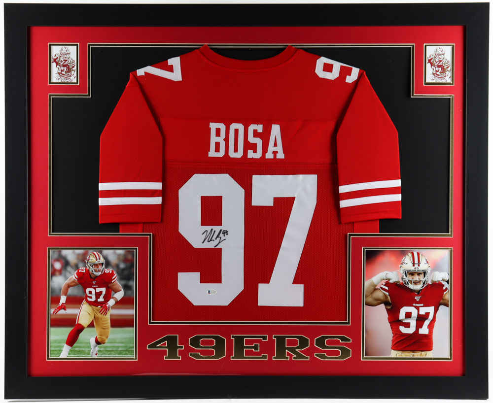 Nick Bosa Signed 35x43 Custom Framed Jersey Display (Beckett COA) at PristineAuction.com Nick Bosa Signed 35x43 Custom Framed Jersey Display (Beckett COA) at PristineAuction.com