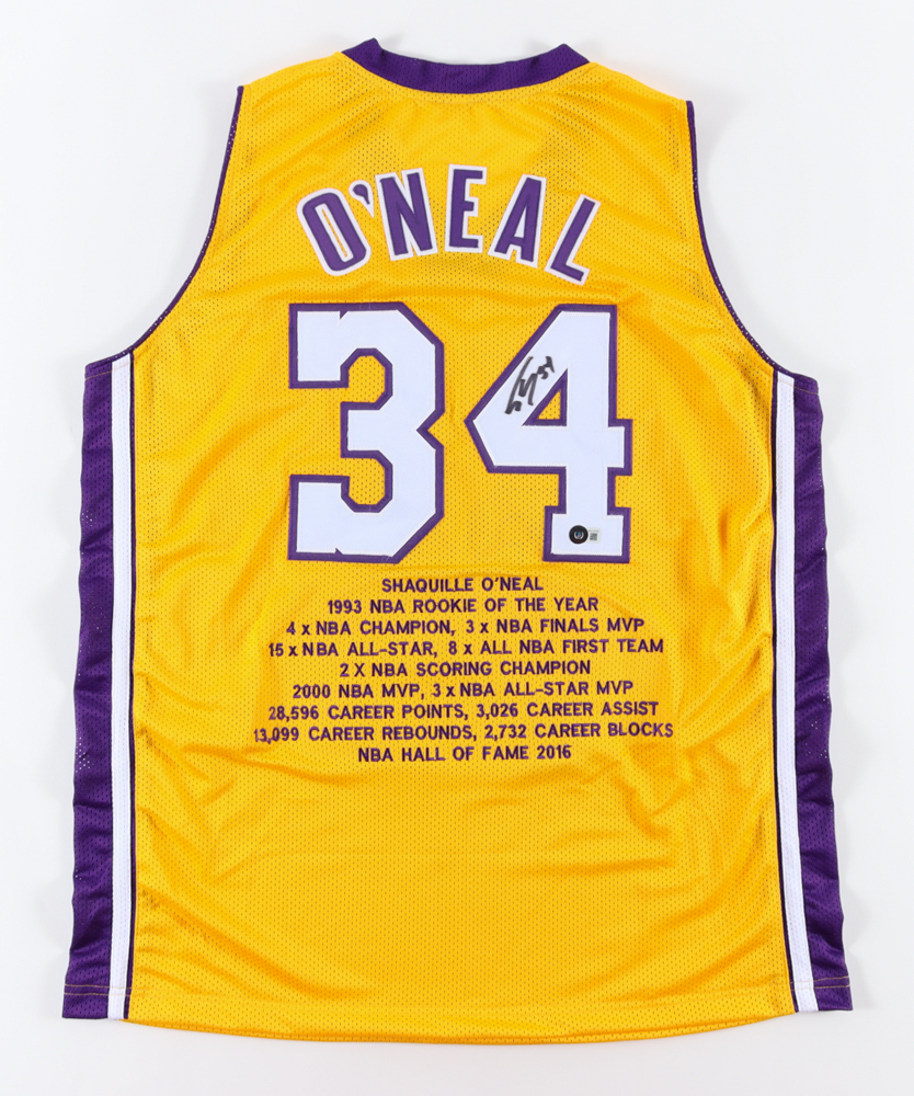 Shaquille O'Neal Signed Career Highlight Stat Jersey (Beckett Hologram) at PristineAuction.com Shaquille O'Neal Signed Career Highlight Stat Jersey (Beckett Hologram) at PristineAuction.com