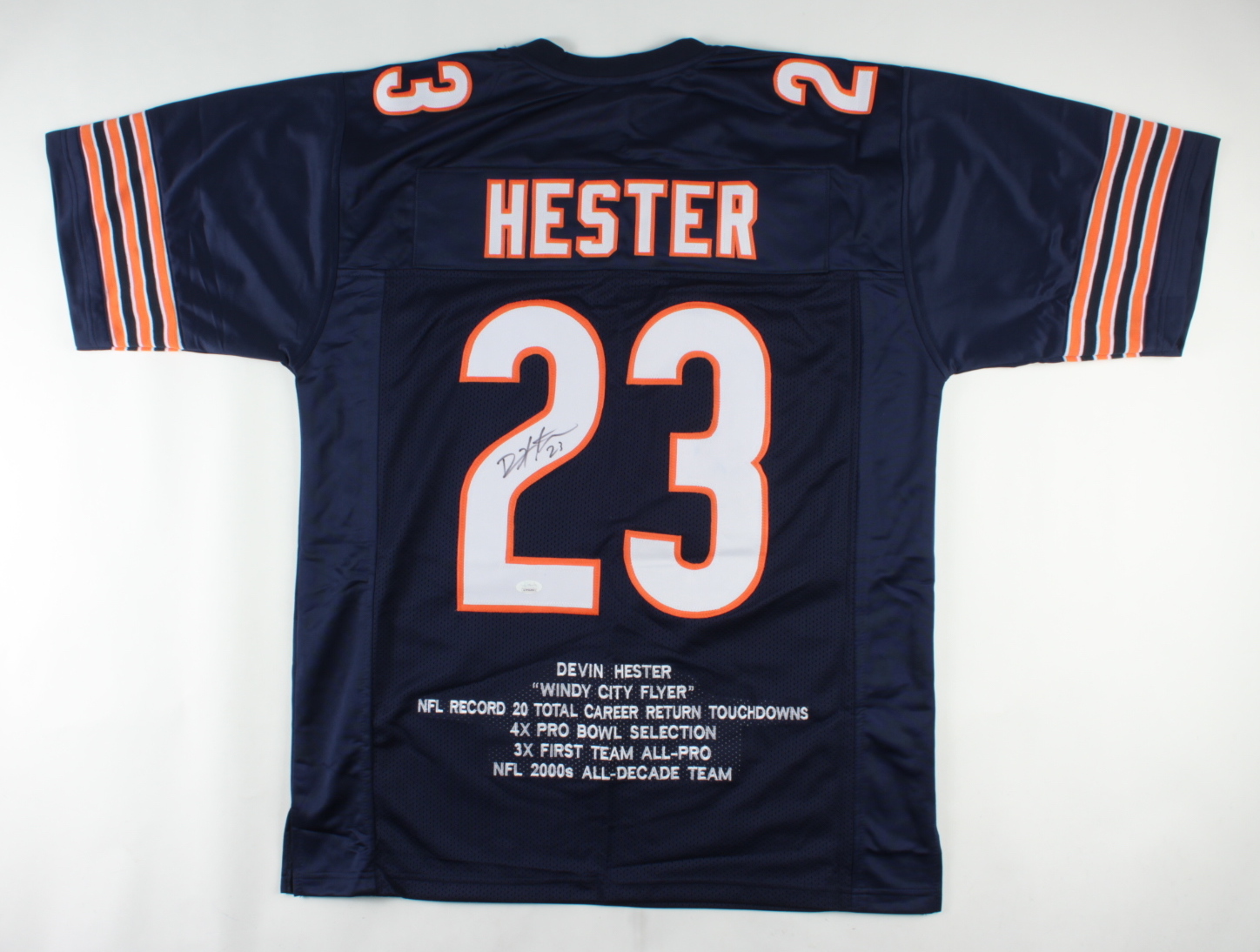 Devin Hester Signed Career Highlight Stat Jersey (JSA COA) at PristineAuction.com Devin Hester Signed Career Highlight Stat Jersey (JSA COA) at PristineAuction.com