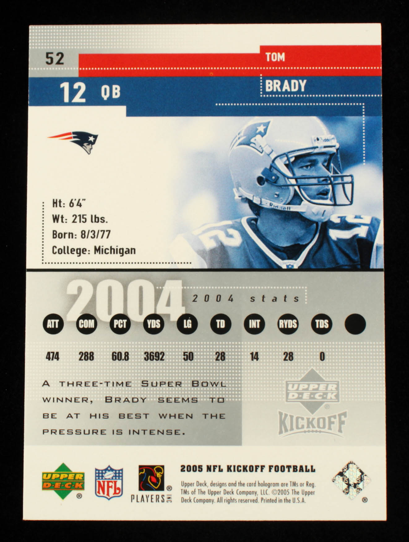 Tom Brady 2005 Upper Deck Kickoff #52 at PristineAuction.com Tom Brady 2005 Upper Deck Kickoff #52 at PristineAuction.com