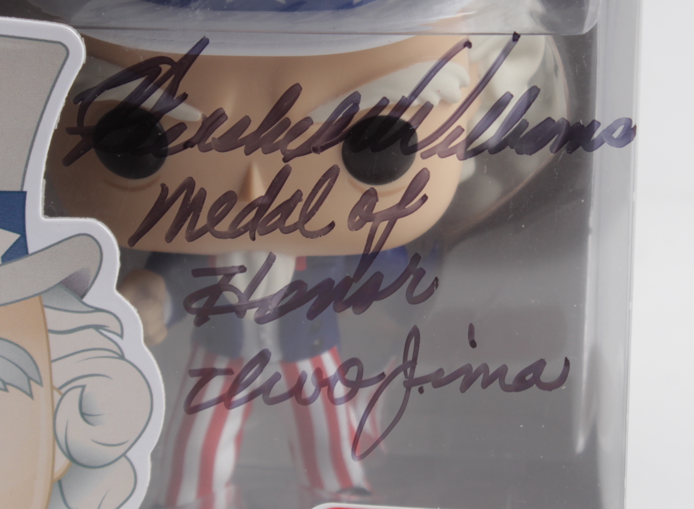Hershel "Woody" Williams Signed "American History" Uncle Sam #12 Funko Pop Vinyl Figure Inscribed "Medal of Honor" & "Iwo Jima" (JSA) at PristineAuction.com Hershel "Woody" Williams Signed "American History" Uncle Sam #12 Funko Pop Vinyl Figure Inscribed "Medal of Honor" & "Iwo Jima" (JSA) at PristineAuction.com