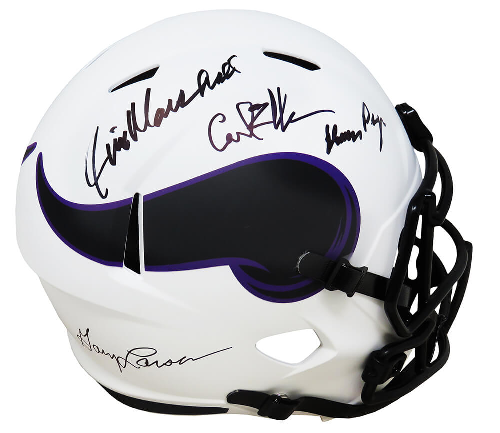 Vikings "Purple People Eaters" Full-Size Lunar Eclipse Alternate Speed Helmet Signed by (4) with Carl Eller, Alan Page, Gary Larsen, & Jim Marshall (Schwartz) at PristineAuction.com Vikings "Purple People Eaters" Full-Size Lunar Eclipse Alternate Speed Helmet Signed by (4) with Carl Eller, Alan Page, Gary Larsen, & Jim Marshall (Schwartz) at PristineAuction.com