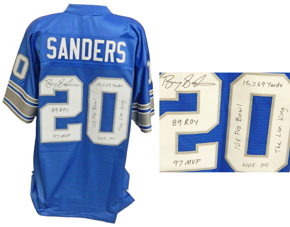 Barry Sanders Signed Lions Jersey with (6) Career Stat Inscriptions (Schwartz Sports COA) at PristineAuction.com Barry Sanders Signed Lions Jersey with (6) Career Stat Inscriptions (Schwartz Sports COA) at PristineAuction.com