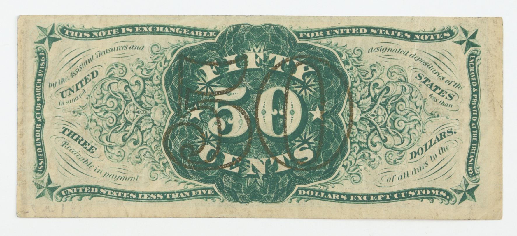 1864-1869 50¢ Fifty-Cents U.S. Fractional Currency Bank Note (Third Issue - Francis E. Spinner) at PristineAuction.com 1864-1869 50¢ Fifty-Cents U.S. Fractional Currency Bank Note (Third Issue - Francis E. Spinner) at PristineAuction.com