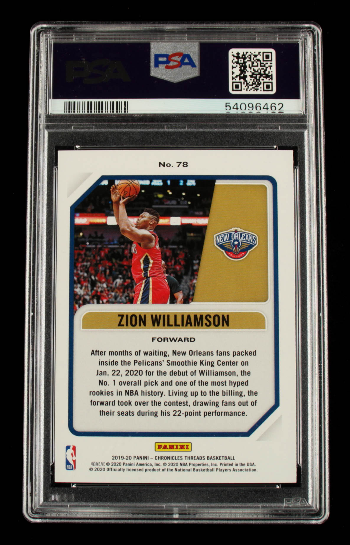 Zion Williamson 2019-20 Panini Chronicles #78 Threads RC (PSA 9) at PristineAuction.com Zion Williamson 2019-20 Panini Chronicles #78 Threads RC (PSA 9) at PristineAuction.com