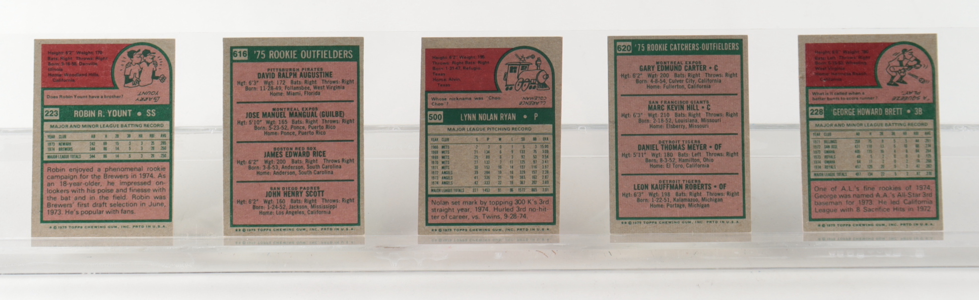 1975 Topps Complete Set of (660) Baseball Cards with #616 Rookie Outfielders, #500 Nolan Ryan, #223 Robin Yount RC, #228 George Brett RC, #620 Rookie Catchers at PristineAuction.com 1975 Topps Complete Set of (660) Baseball Cards with #616 Rookie Outfielders, #500 Nolan Ryan, #223 Robin Yount RC, #228 George Brett RC, #620 Rookie Catchers at PristineAuction.com