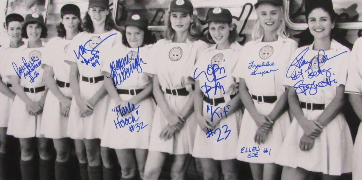 "A League of Their Own" 16x20 Photo Signed by (9) with Lori Petty, Ann Cusack, Tracy Reiner, Freddie Simpson (JSA COA) at PristineAuction.com "A League of Their Own" 16x20 Photo Signed by (9) with Lori Petty, Ann Cusack, Tracy Reiner, Freddie Simpson (JSA COA) at PristineAuction.com