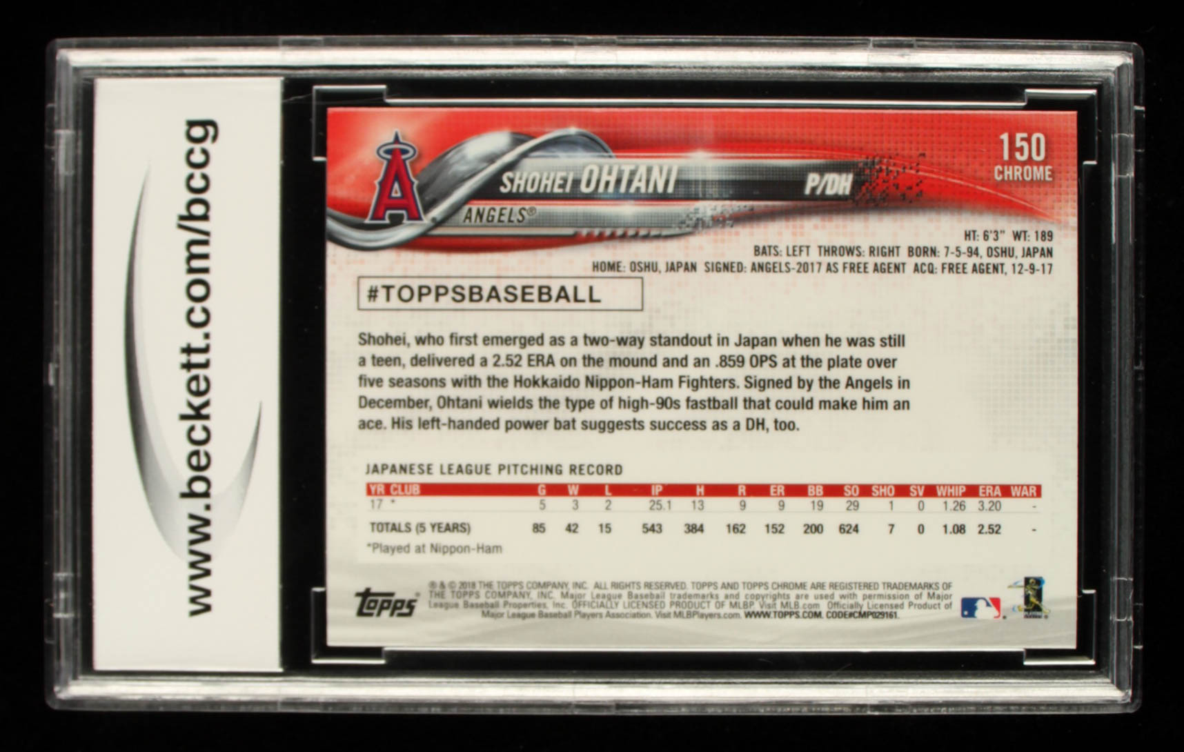 Shohei Ohtani 2018 Topps Chrome #150 RC (BCCG 10) at PristineAuction.com Shohei Ohtani 2018 Topps Chrome #150 RC (BCCG 10) at PristineAuction.com