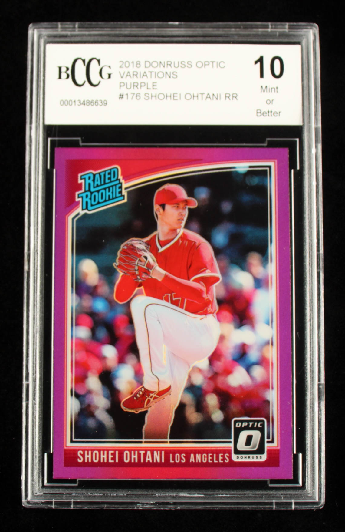Shohei Ohtani 2018 Donruss Optic Variations Purple #176 RR (BCCG 10) at PristineAuction.com Shohei Ohtani 2018 Donruss Optic Variations Purple #176 RR (BCCG 10) at PristineAuction.com