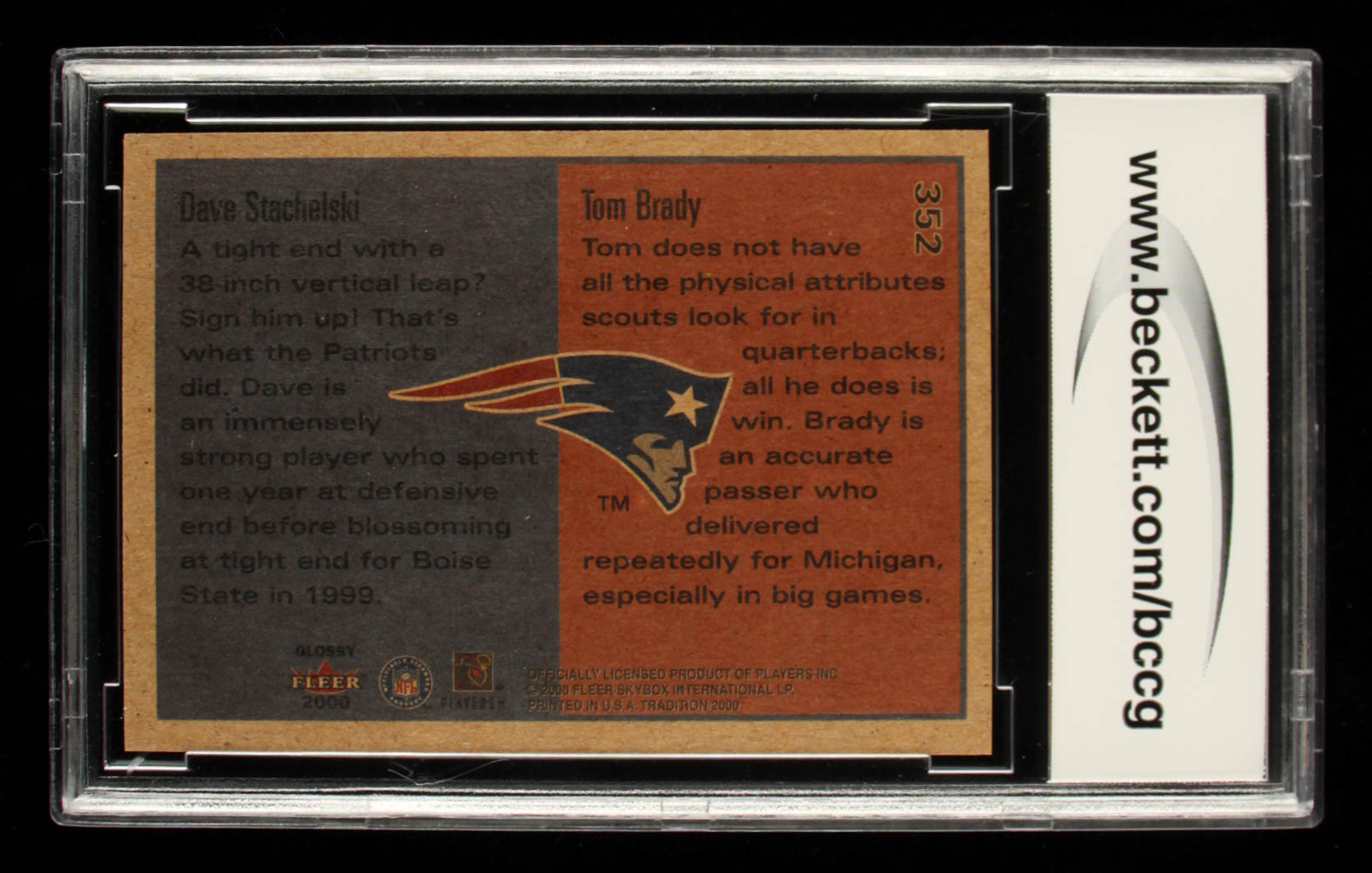 David Stachelski / Tom Brady 2000 Fleer Tradition Glossy #352 (BCCG 10) at PristineAuction.com David Stachelski / Tom Brady 2000 Fleer Tradition Glossy #352 (BCCG 10) at PristineAuction.com
