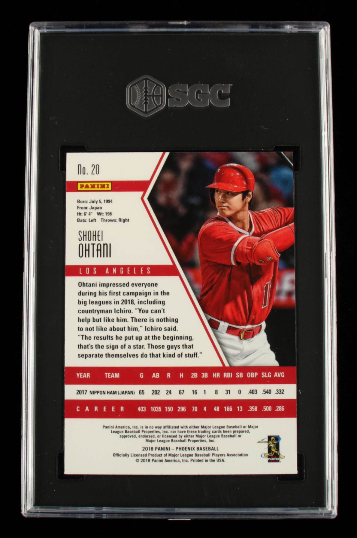 Shohei Ohtani 2018 Panini Phoenix Prizm #20 (SGC 10) at PristineAuction.com Shohei Ohtani 2018 Panini Phoenix Prizm #20 (SGC 10) at PristineAuction.com